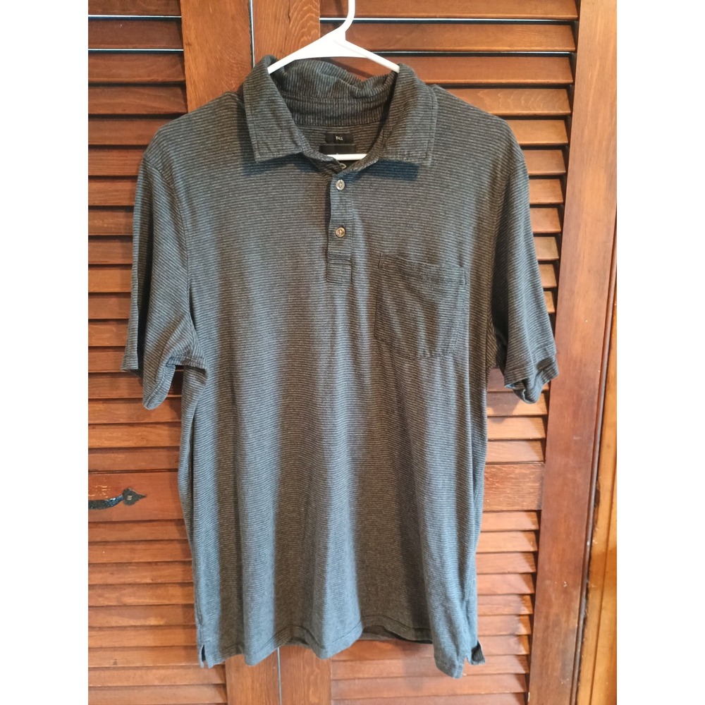PrAna Polo Shirt Mens MTall Gray Striped Jersey Breathable Short Sleeve Casual